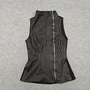 Illia Tank Top Womens 4 Brown Leather Mock Neck Zip Front Stretch Made USA